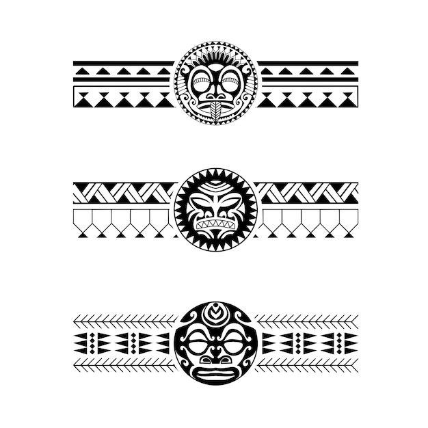 Polynesian armband tattoo stencil set pattern samoan black and white texture vector illustration