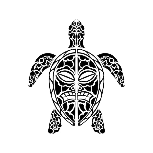 Polynesian style turtle tattoo Maori mask pattern Vector illustration