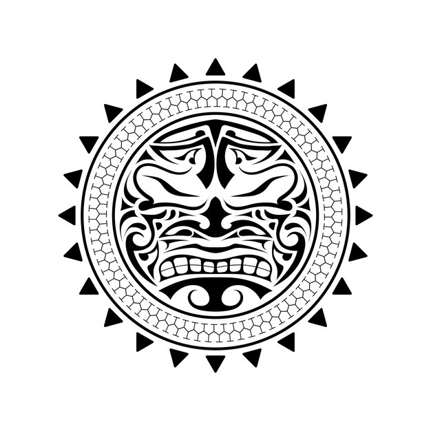 Polynesian tattoo design mask. Frightening masks in the Polynesian native ornament. Isolated vector illustration