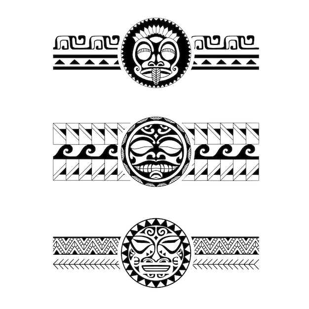 Polynesische armband tattoo stencil set patroon samoaanse zwart-wit textuur vector illustratie