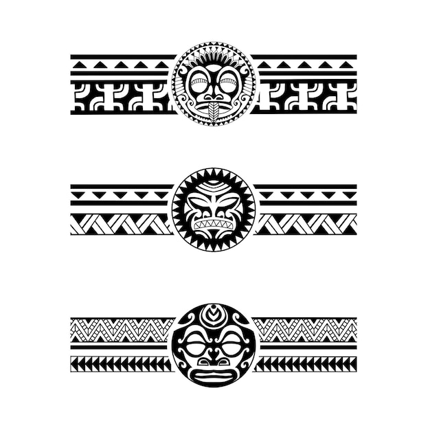 Polynesische armband tattoo stencil set Patroon Samoaanse Zwart-wit textuur Vector illustratie