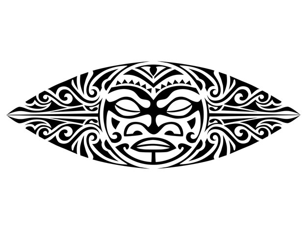 Polynesische stijl tattoo ontwerp met masker geïsoleerde ronde tattoo vector