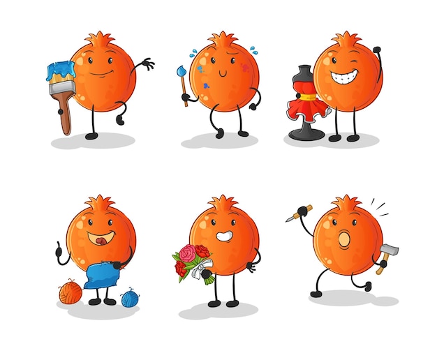 Pomegranate artist group character cartoon mascot vector
