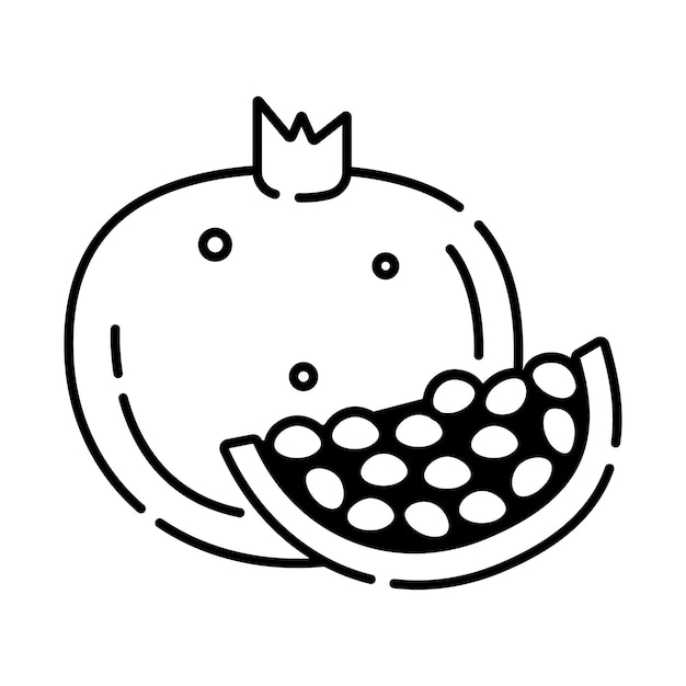 Pomegranate black and white vector line illustration