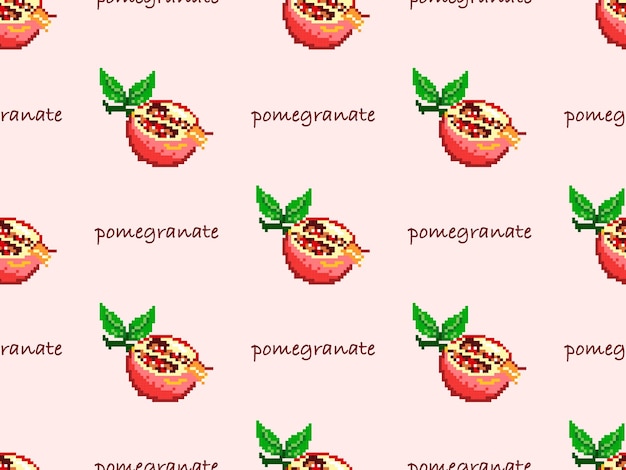 Гранатовый мультяшный персонаж бесшовный узор на розовом фоне пиксельный стиль