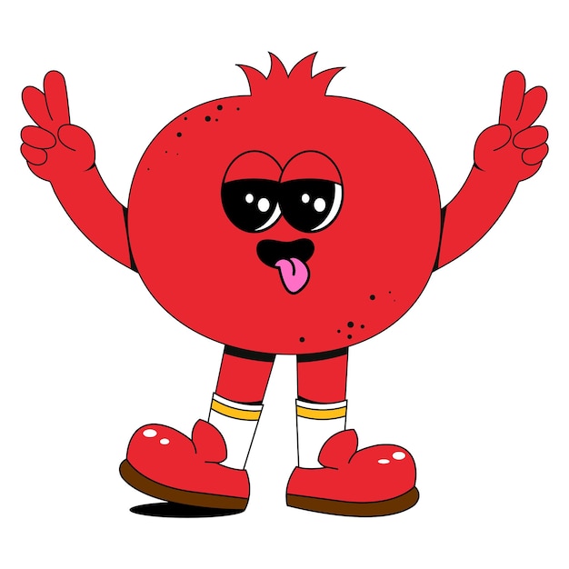 Pomegranate character in groove style retro cartoon fruit mascot