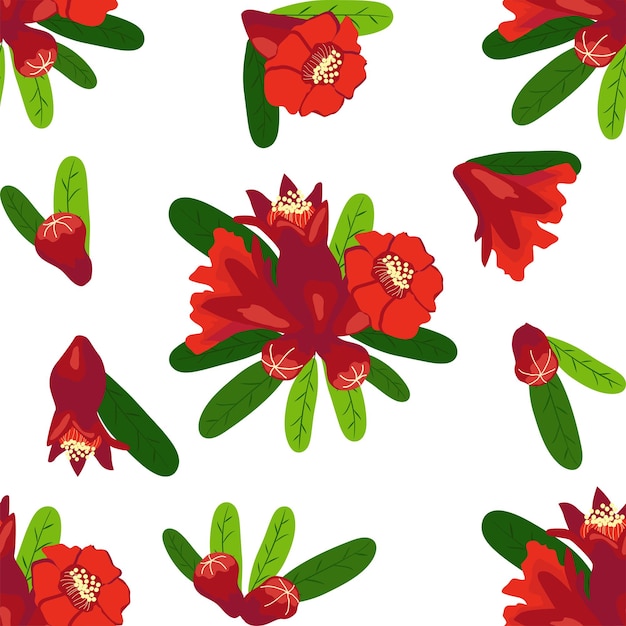 Pomegranate flowers Seamless pattern Bright leaves and flowers Shana Tova seamless pattern Jewish New Year