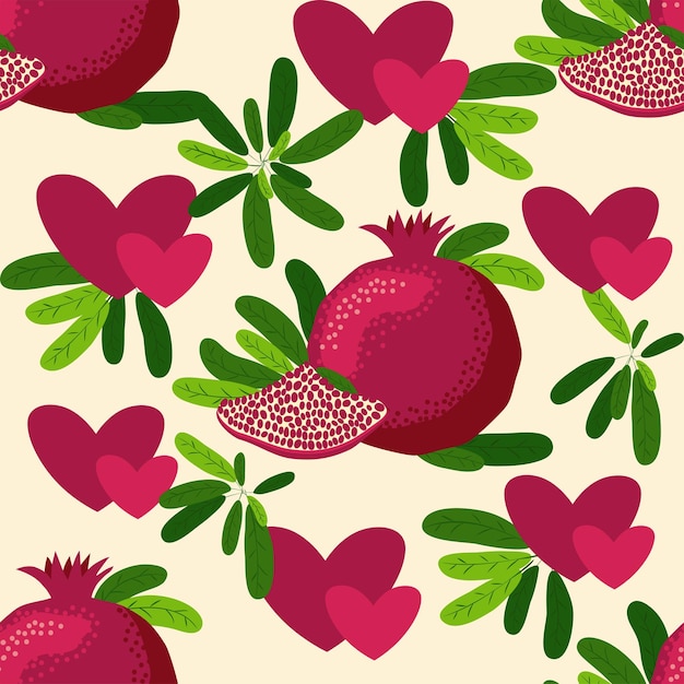 석류 과일 원활한 패턴 밝은 잎과 과일 씨앗과 소엽 샤나 토바 원활한 패턴