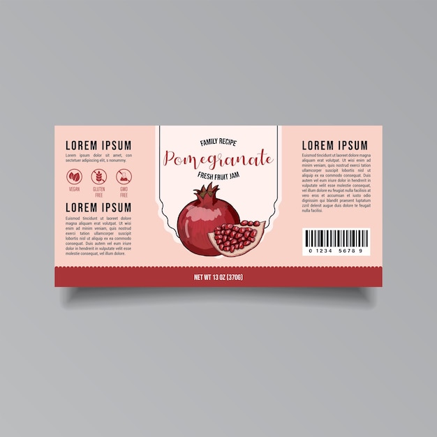 Vector pomegranate jam label template abstract modern vector packaging design layout isolated