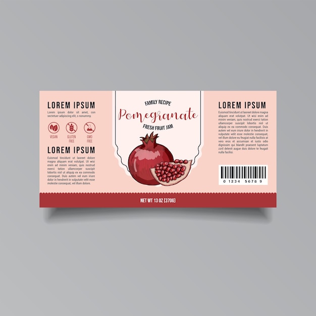 Pomegranate jam label template abstract modern vector packaging design layout isolated