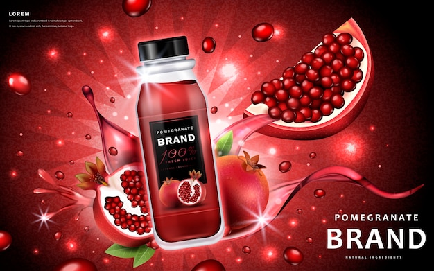 Pomegranate juice ads with delicious bottle juice