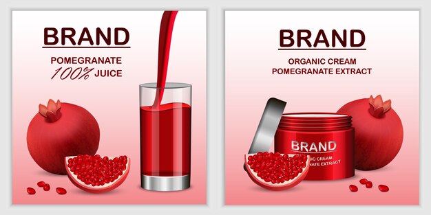 Pomegranate juice seed banner set