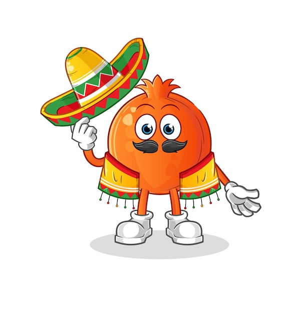 Pomegranate Mexican culture and flag cartoon mascot vector