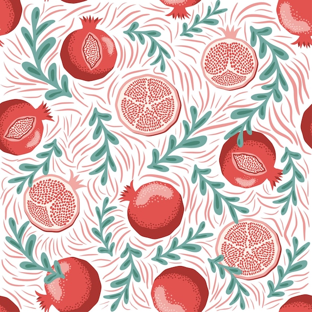 Vector pomegranate pattern happy and sweet new year shana tova with pomegranates and seeds on pomegranate pattern