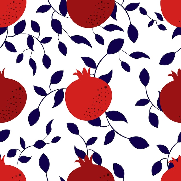 Pomegranate seamless pattern stylish design for printing branches and leaves citrus fruits colle