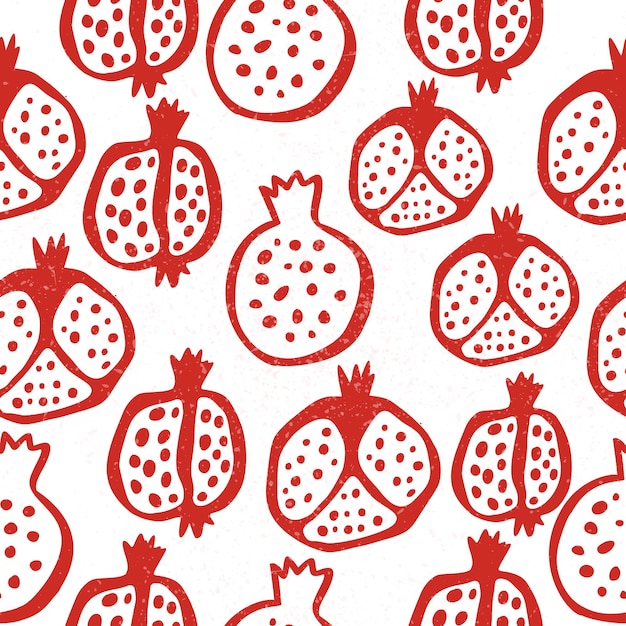 Pomegranate seamless pattern with grains. Floral vector illustration of abstract doodle and scandinavian fruits and seeds. Garnet armenian pattern. The elegant the template for fashion prints.