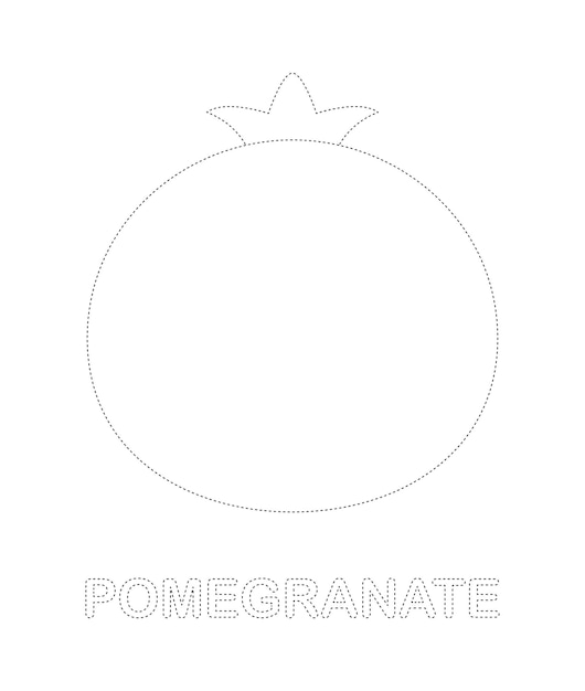 Pomegranate tracing worksheet for kids