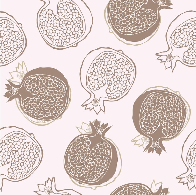 Vector pomegranate vector seamless pattern hand drawn fruit food
