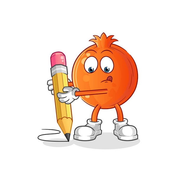 Vector pomegranate write with pencil. cartoon mascot vector