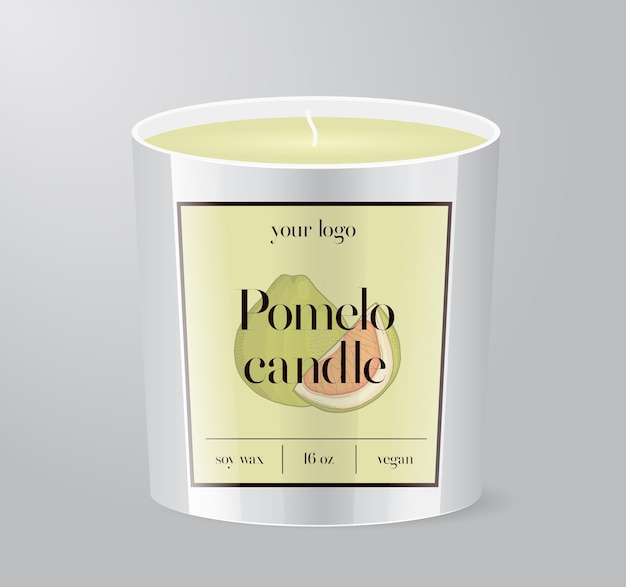 Vector pomelo candle label template glass cup packaging isolated