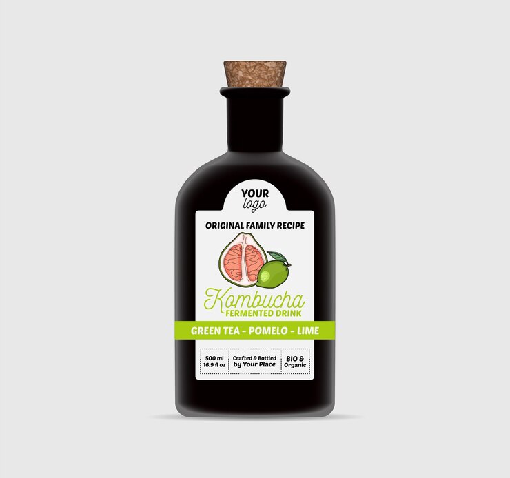 Vector pomelo lime kombucha tea label template bottle packaging isolated