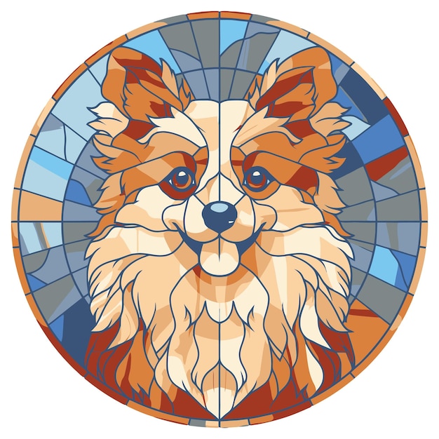 Pomeranian Dog Breed Watercolor Stained Glass Colorful Painting Vector Graphic Illustration