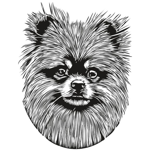 Pomeranian spitz dog line art hand drawing vector logo black and white pets illustration