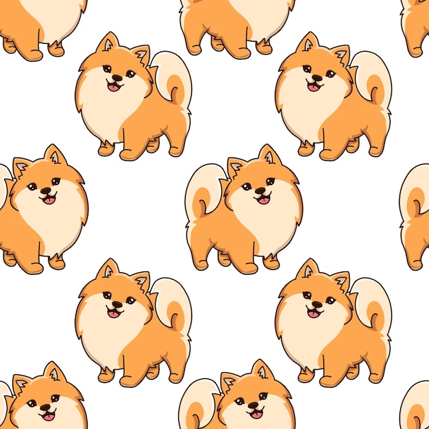 Pomeranian Spitz seamless drawing Small smiling dog puppy vector illustration