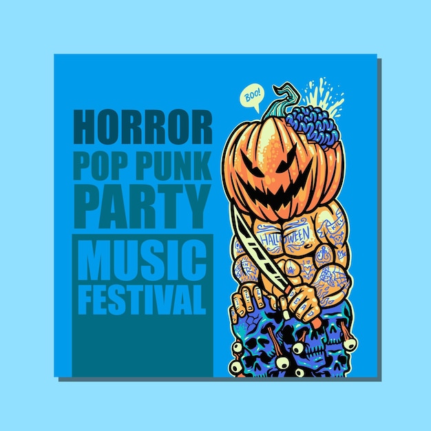 Vector pompoen cartoon horror pop punk party muziek optredens social media poster