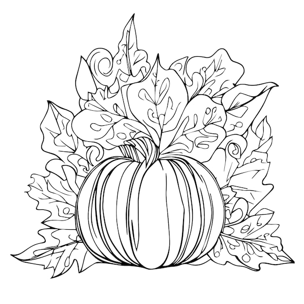 pompoen en bladeren voor Halloween kleurplaat voor kinderen schattige herfstkleurplaten