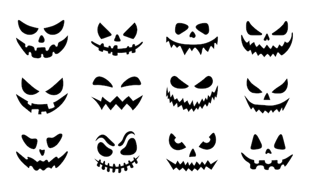 Pompoen grimas set Halloween silhouet zwarte grijns gezicht voor cricut ontwerp decor Halloween gezicht set