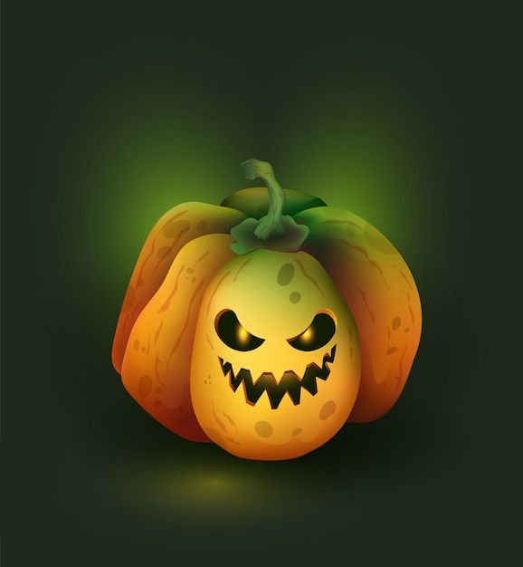 Vector pompoen halloween-hoofd gevuld met rook en gloed halloween-pompoen met een eng gezicht