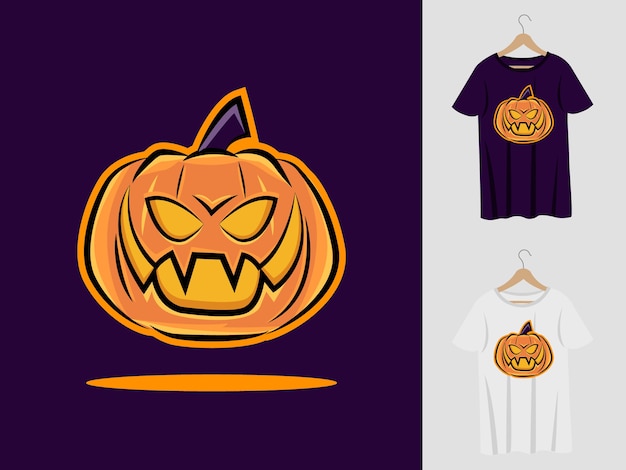 Pompoen halloween mascotte ontwerp met t-shirt. Pompoenillustratie voor Halloween-feest en drukwerk t-shirt