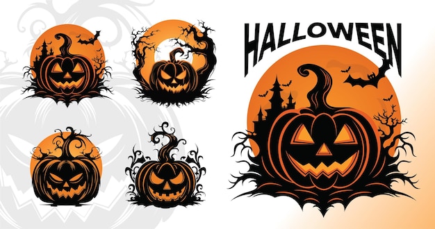 Pompoen halloween pictogrammenset silhouet pompoen halloween illustratie ontwerp jack o lantaarn pictogramserie