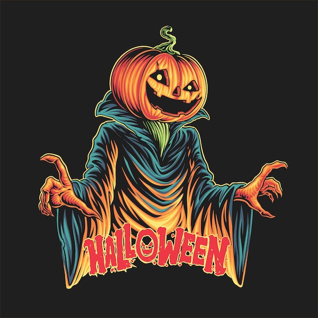 Pompoen hoofd halloween karakter illustratie