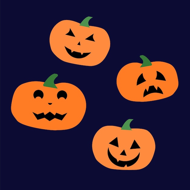 Pompoen Jack gezicht Halloween party decor set zwarte griezelige enge gezichten op oranje groente boze ogen en mond herfstvakantie elementen doodle stijl hand getekende objecten vector tekenfilm set