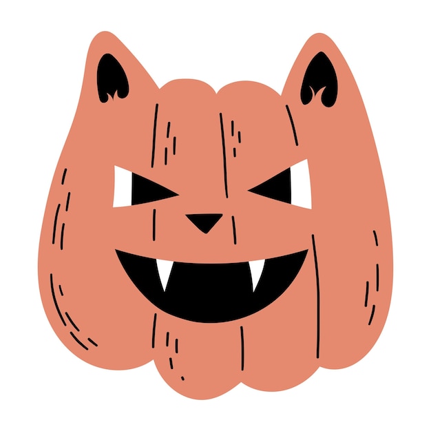 Pompoen Kwade Kat Hoofd Hand Getekende Halloween Illustratie