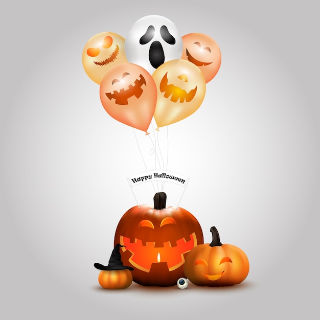 Vector pompoen met ballon halloween achtergrond