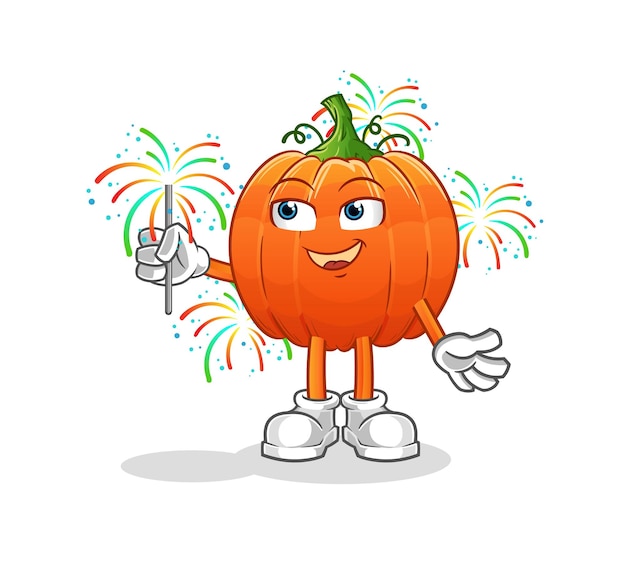 Pompoen met vuurwerk mascotte cartoon vector