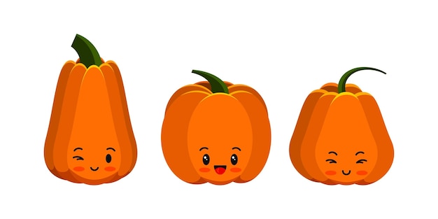 Pompoen schattig emoji icon set geïsoleerd op wit
