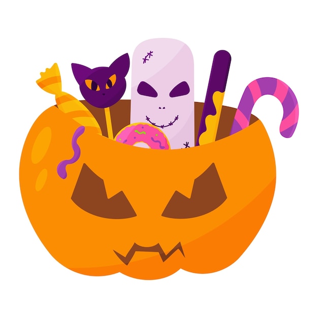 pompoen snoep halloween set mand icoon element vector illustratie