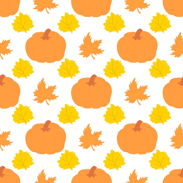 Pompoen vector patroon Herfst vallen boerderij naadloze achtergrond Thanksgiving oranje pompoen met esdoorn en berken bladeren