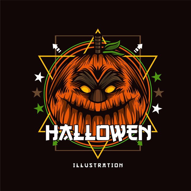 Pompoendetailillustratie voor halloween-shirtontwerpsjabloon