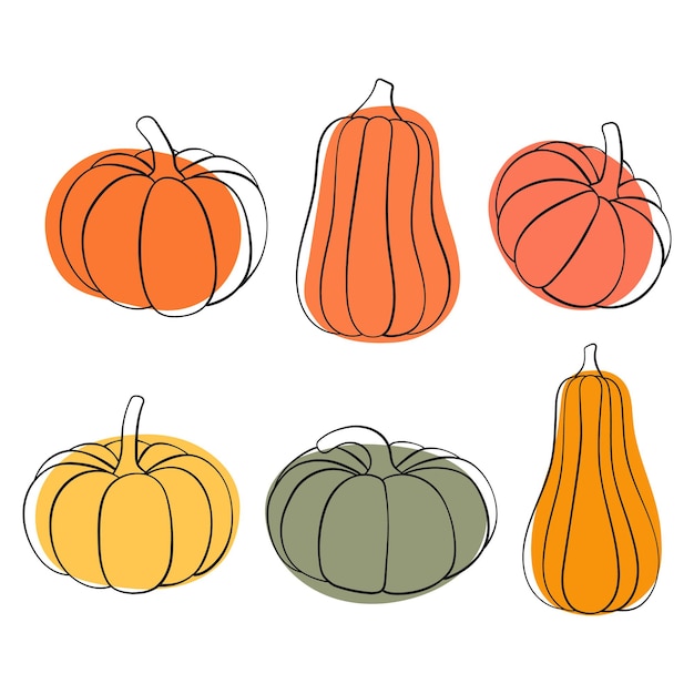 Pompoenontwerp voor Thanksgiving of Halloween Samenstelling van pompoenen in lijnkunststijl