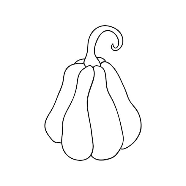 Pompoenpictogram schetst één vrucht in eenvoudige lijntekeningen Vectorillustratie van pompoen voor Halloween of oogstbadges voor etikettenverpakking