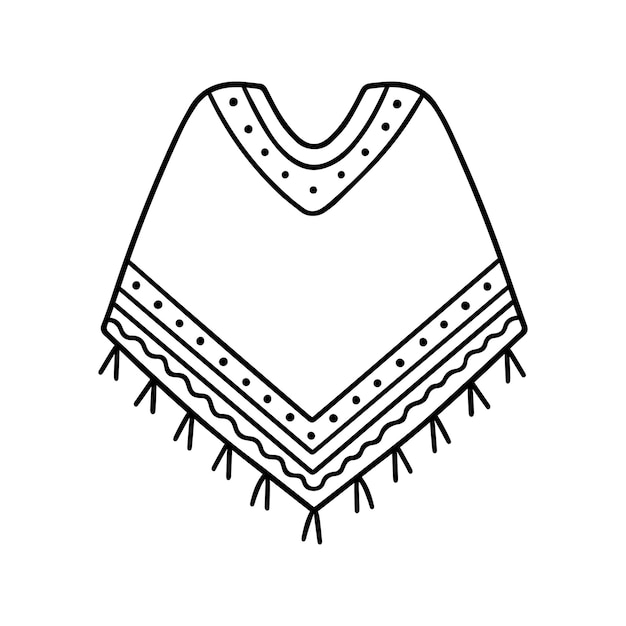 Vector poncho doodle traditional mexican clothing in sketch style