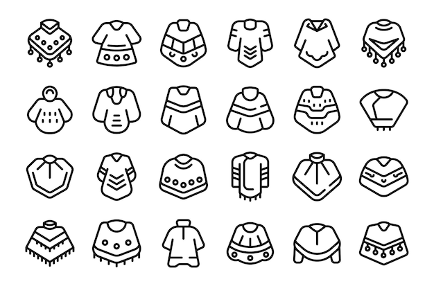 Poncho mode-iconen set outline vector Mexicaanse feestkleding