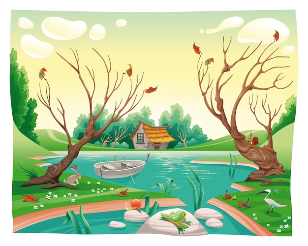 Vector pond and animals