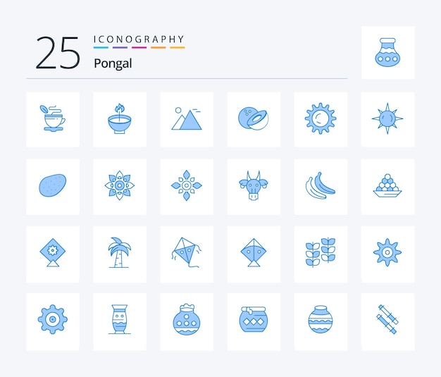 Pongal 25 blue color icon pack inclusief food sun festival piramide gizeh