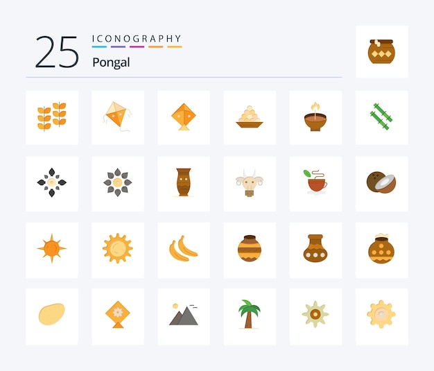 Pongal 25 Flat Color icon pack inclusief diwali deepam delicatesse vieren zoet